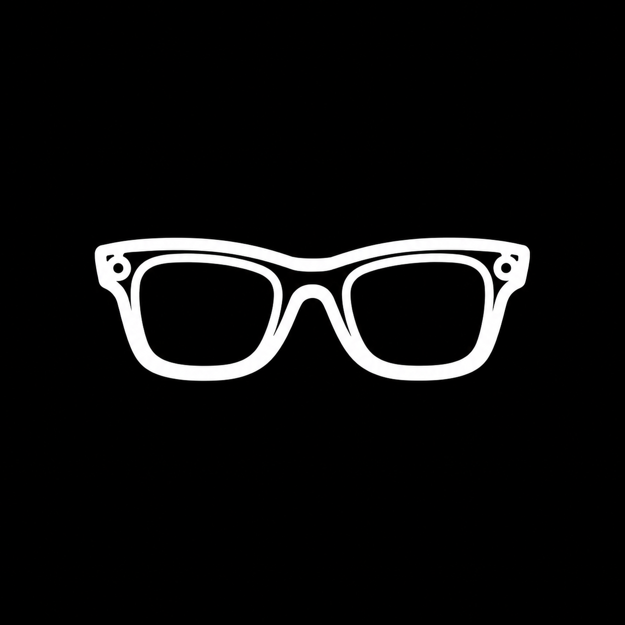 White glasses icon on a black background